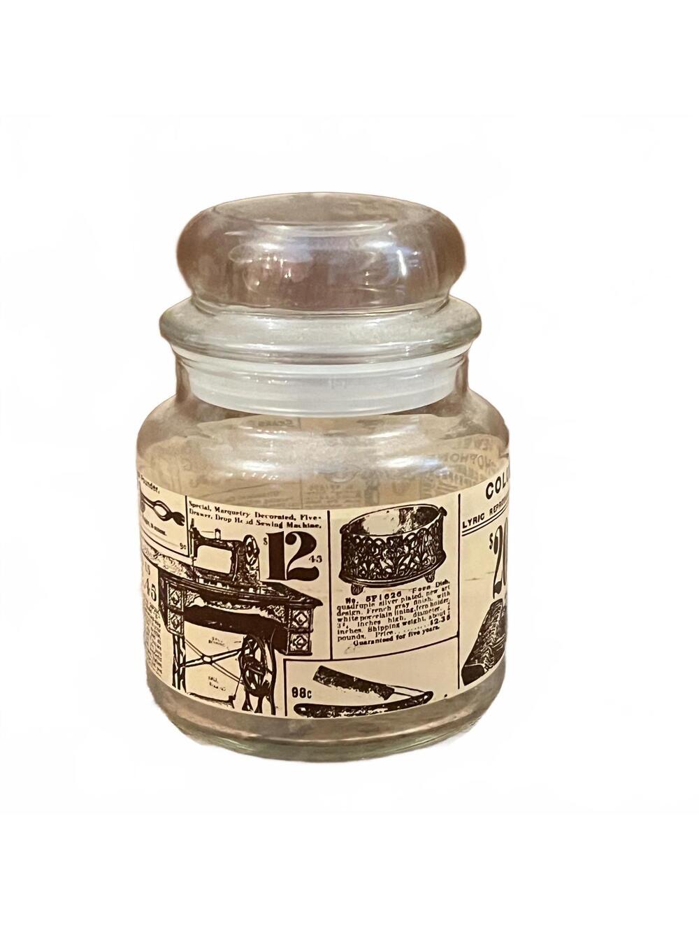 Vintage Glass Jar with 1906 Sears Catalog Print